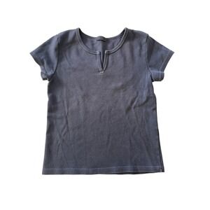 John Galt Gray Short Sleeve T-Shirt Top Womens V-Neck Casual Basic Tee‎